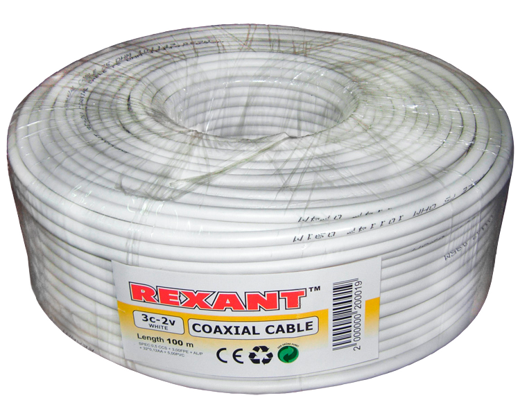 Кабель 3С-2V Cu Rexant, белый, 100 м